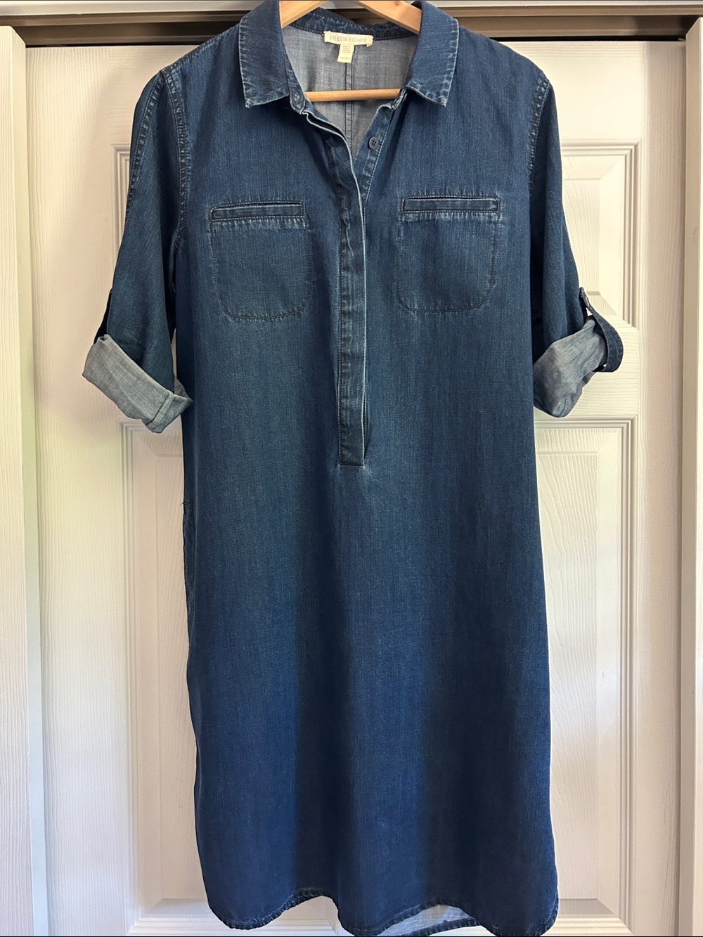 Eileen Fisher Dark Wash Denim Popover Tunic Dress Size XS